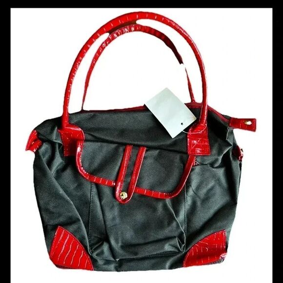 Unbranded DUFFLE Red/ Black Gym BAG Overnight 3 Piece Weekender Travel - Picture 3 of 4